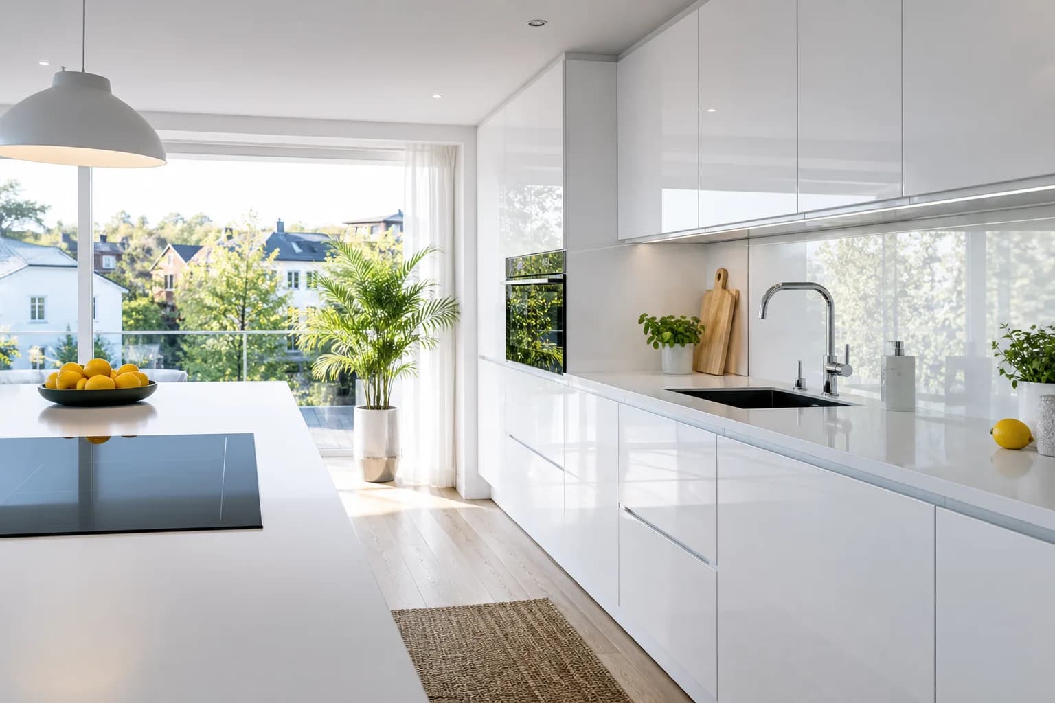 Sparkling clean modern kitchen benchtops and cooktop