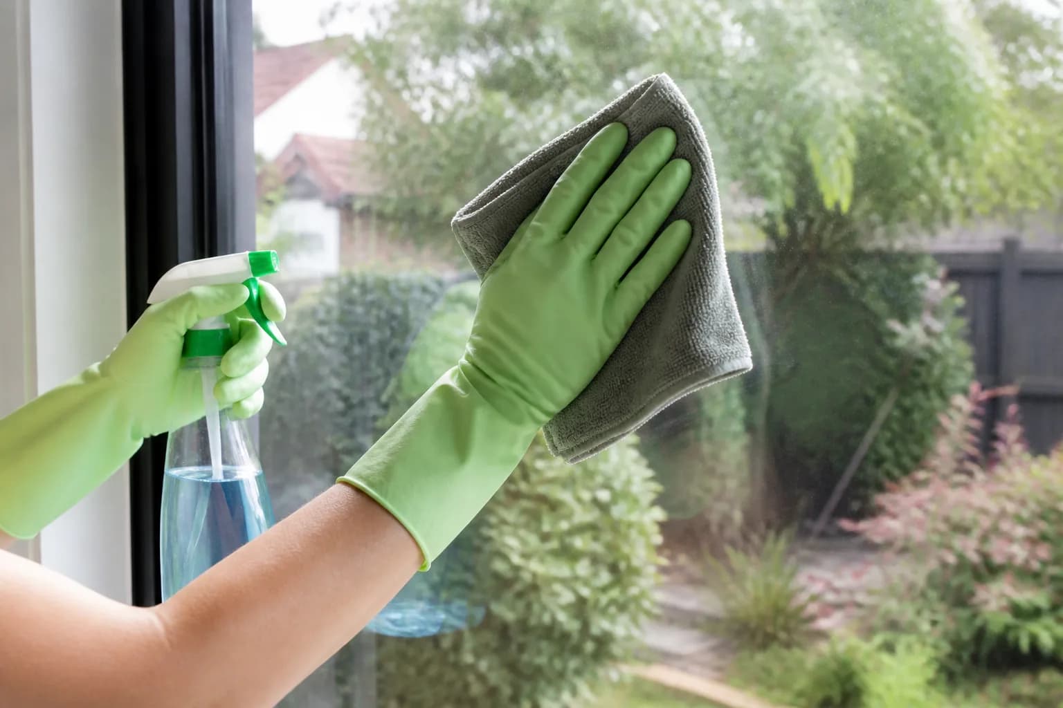 Streak-free window cleaning by a professional cleaner