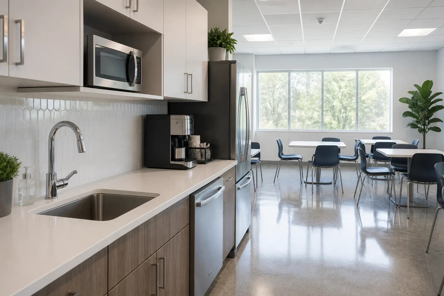 Spotless office kitchenette and break room
